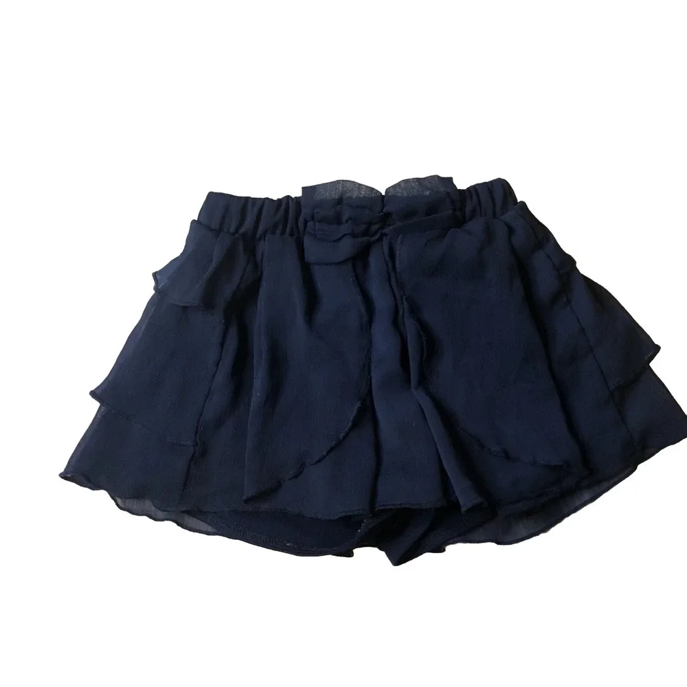 Juicy Couture Girls Size 6/7 Navy Blue Tiered Ruffle Skort Shorts Bow Detail
